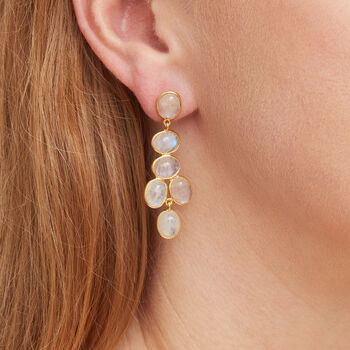 Moonstone Cabuchon Gold Plated Silver Earrings, 2 of 12