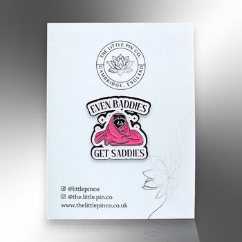 Even Baddies Get Saddies Racoon Enamel Lapel Pin Brooch, 5 of 9