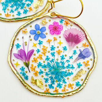 Large Statement Earrings With Forget Me Not And Pink Flowers, 3 of 12