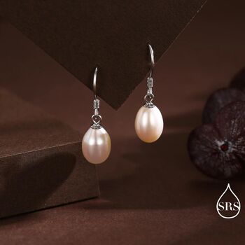 Freshwater Pearl Drop Hook Earrings In Sterling Silver, 10 of 10