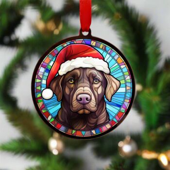 Labrador Chocolate In Santa Hat Suncatcher Decoration, 3 of 6