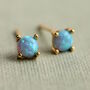 Blue Opal Sterling Silver Gold Stud Earrings, thumbnail 1 of 5