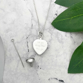 Personalised Sterling Silver Engraved Heart Cremation Ashes Urn Necklace, 4 of 12