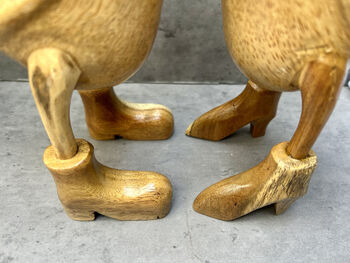 Cute Duck Couple Ornament Lovers 25cm – Bamboo Wood Heart Figurine, 4 of 12