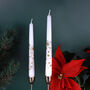 G Decor Set Of Two Hand Finished White Gold Starlit Dinner Candles Gold Glitter Stars Taper Candles Set, thumbnail 1 of 5