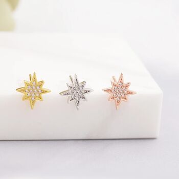 Starburst Cz Crystals Stud Earrings In Sterling Silver, 5 of 11