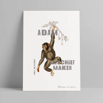 'Mischief Maker' Chimpanzee Personalised Name Print, 2 of 4