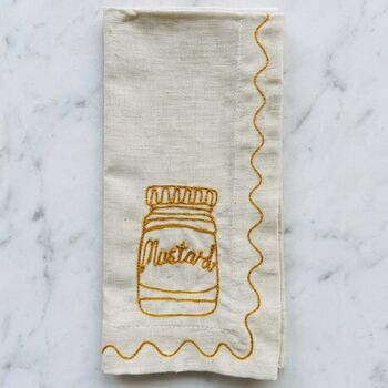 Set Of Six Embroidered Food Condiment Napkins, 2 of 12