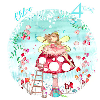 Pink Fairy Toadstool Customisable Birthday Card, 3 of 4
