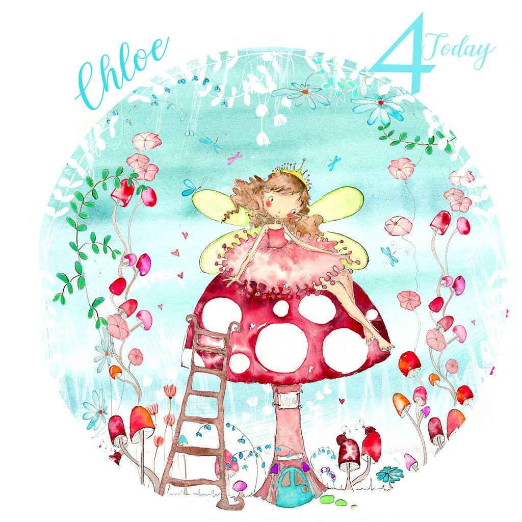 Pink Fairy Toadstool Customisable Birthday Card By Paper Princess