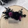 Black And Burgundy Gothic Wedding Flower Hair Comb, thumbnail 2 of 4