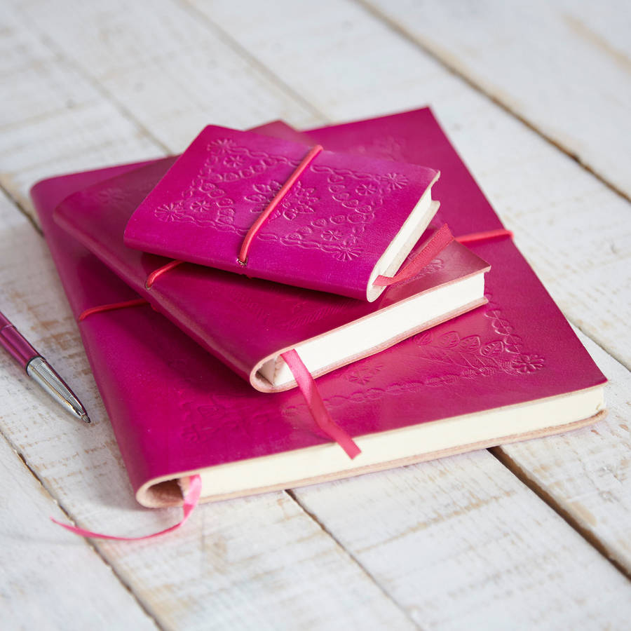 Handmade Pink Embossed Leather Notebook By Paper High ...