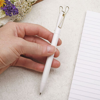 White Ballpoint Pen With Gold Clip, 2 of 4