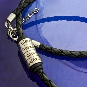 Mens Leather Necklace With Personalised Name Rings, 3 of 9