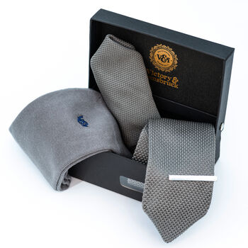 Grey Knitted Wedding Tie Set And Socks Groomsmen Gift, 4 of 8