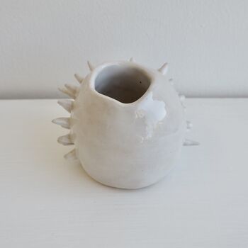 Handmade Small Round White Spiky Ceramic Cactus Vase, 3 of 6