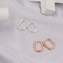 Pair Of Mini Rectangular Hoop Earrings In Sterling Silver, thumbnail 3 of 10