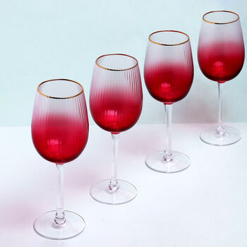 G Decor Set Of Four Monroe Ribbed Ombre Wine Glasses, 4 of 6