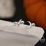 Mismatched Wolf And Moon Internally Threaded Flat Back Earrings In Sterling Silver, thumbnail 4 of 12