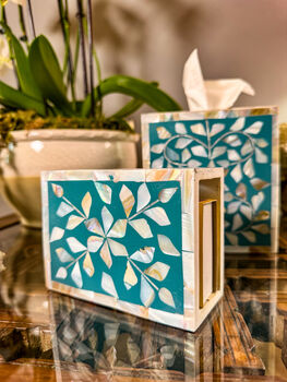 Mother Of Pearl Inlay Match Box Holder | Jewelled Aqua, 3 of 6