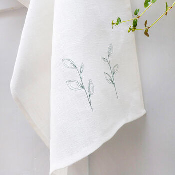 Embroidered Linen Leaves Tea Towel, 4 of 5