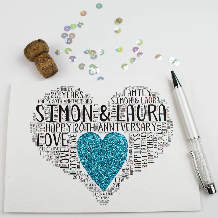Personalised 20th Wedding Anniversary Love Sparkle Card, 1 of 12