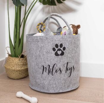 Personalised Pet Paw Print Felt Toy Basket Bag Storage, 2 of 5