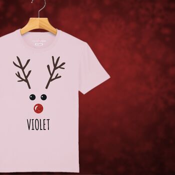 Rudolph The Reindeer Personalised Kids Christmas T Shirt, 3 of 12