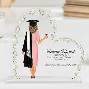 Personalised Graduation White Flower Heart Plaque Gift, 3 of 11