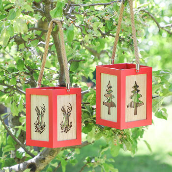 Scandi Red Wooden Candle Lanterns, 3 of 10