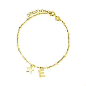 Sterling Silver Gold Plated Initial Star Charm Bracelet, 6 of 10