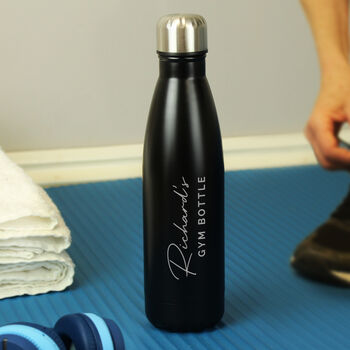 Personalised Name And Message Black Metal Insulated Drinks Bottle, 6 of 7