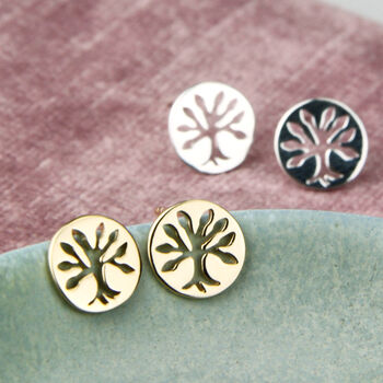 Sterling Silver Or Gold Tree Of Life Disc Stud Earrings, 4 of 9