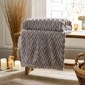 Tadcaster Chevron Sherpa Fleece Throw, 7 of 11