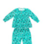 Girls Crazy Cat Cotton Pyjama Set Cream Aqua, thumbnail 3 of 5