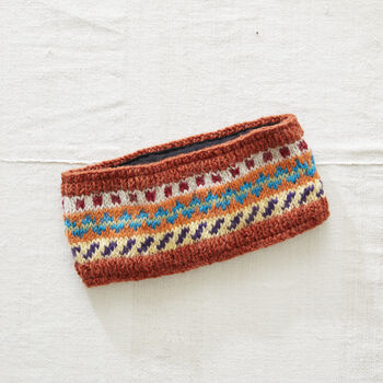 Fair Trade Fair Isle Earwarmer Headband Lined Eco Wool, 4 of 10