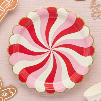 Christmas Candy Swirl Paper Plates Red And Pink Pack Of Eight, 2 of 3