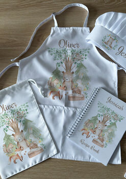 Personalised Kids Baking Set, Woodland Animal Cooking Apron Chef Hat, 2 of 3