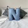 Embroidered Letter Cushion In Soft Blue, thumbnail 3 of 5