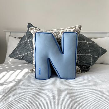 Embroidered Letter Cushion In Soft Blue, 3 of 5