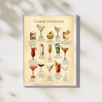 Classic Cocktails Chart Print With Recipes, 4 of 12