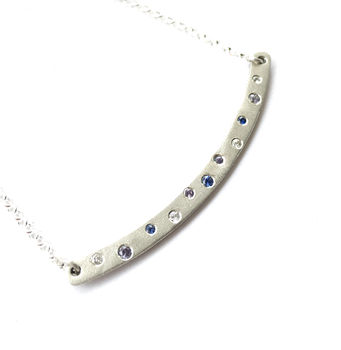 Skinny Silver Bar Necklace With Sapphires, 5 of 6