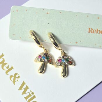 Rainbow Mushroom Huggie Hoop Earrings, 5 of 6