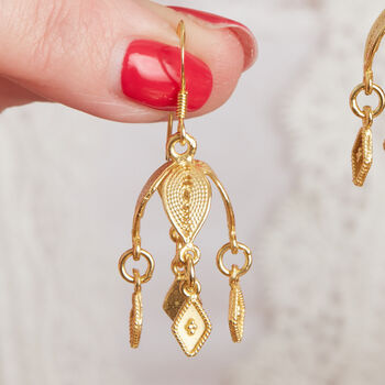 Gold Plated Silver Filigree Bell Shaped Drop Earrings, 4 of 8