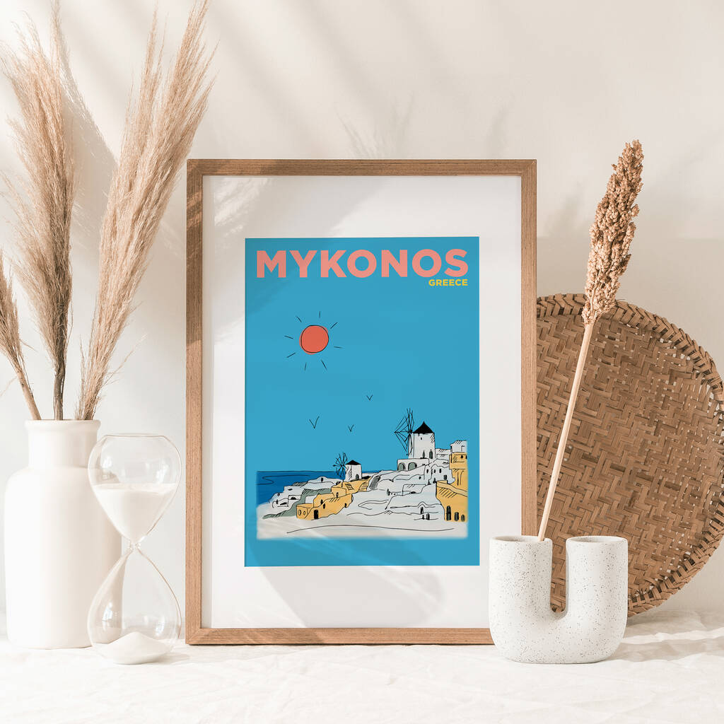 Personalised Mykonos Travel Illustration Print, 1 of 5