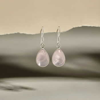 Handmade Teardrop Rose Quartz Sterling Silver Drop Earrings, 11 of 12