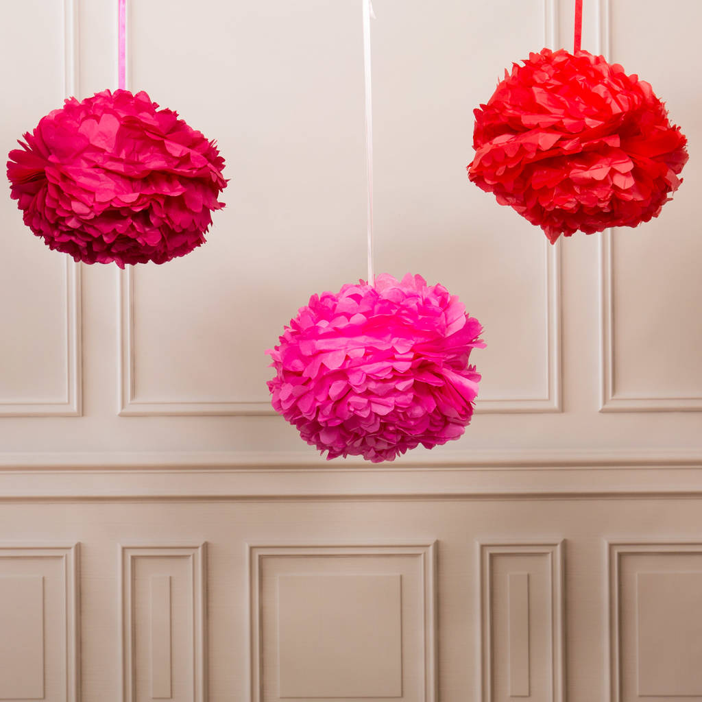 Pack Of Three Valentine's Pom Poms By Bubblegum Balloons ...