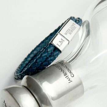 Personalised Men's Dual Leather Woven Bracelet In Teal, 2 of 5