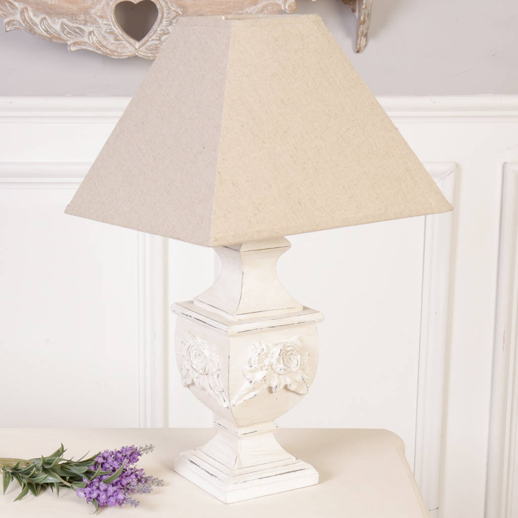 Roses Carved Antique White Table Lamp By Dibor