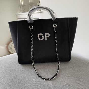 Personalised Black Large Chain Initial Tote Beach Bag, 3 of 4